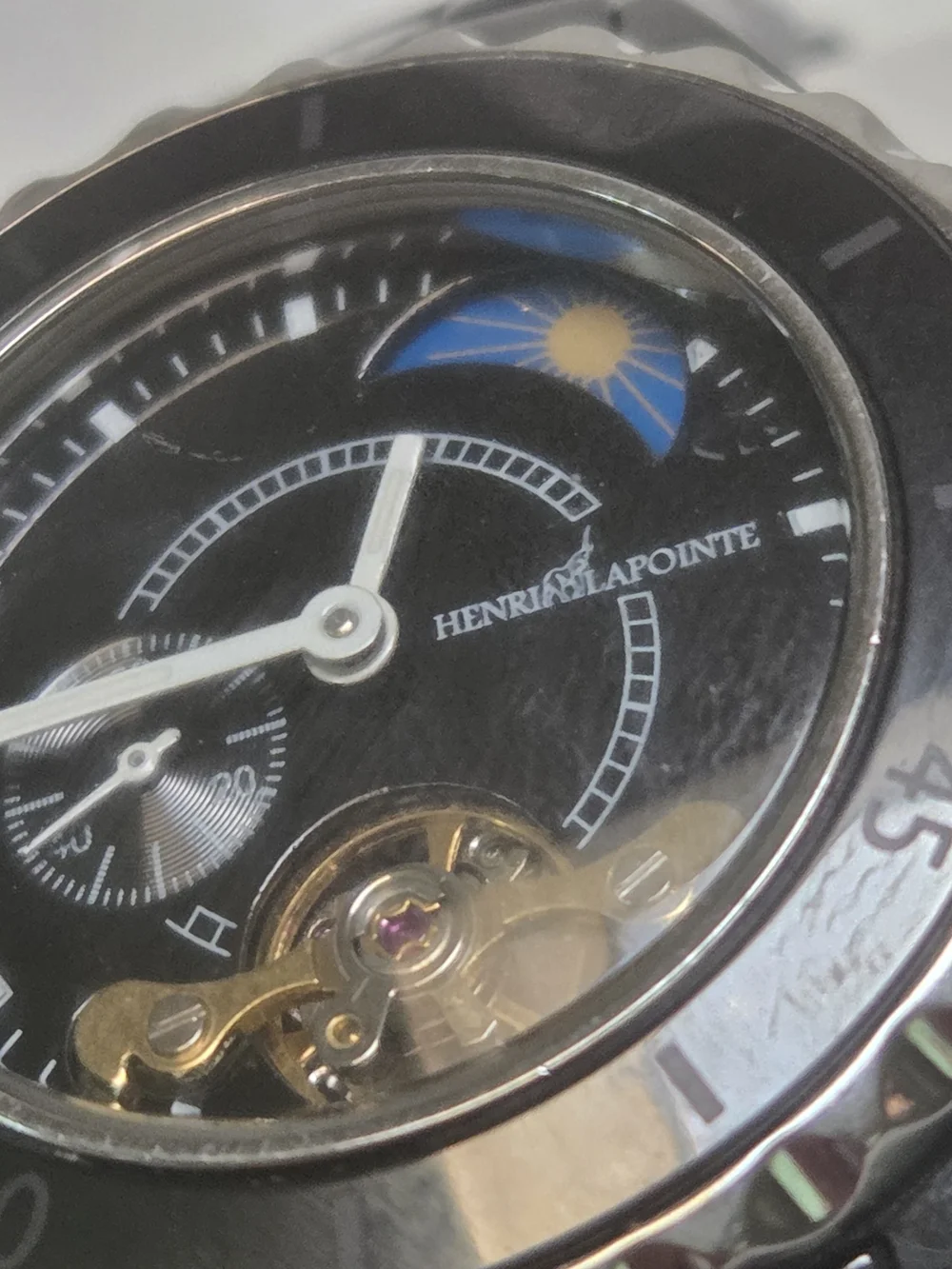 HENRI LaPOINTE AUTOMATIC MOVEMENT VINTAGE 'OPEN HEART' MOON PHASE